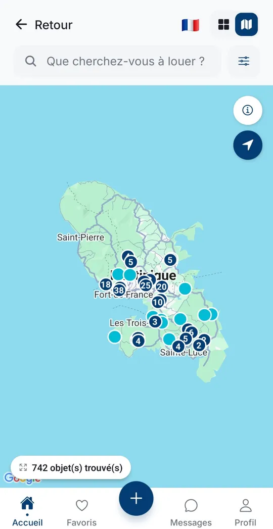 La carte des objets à louer en Martinique