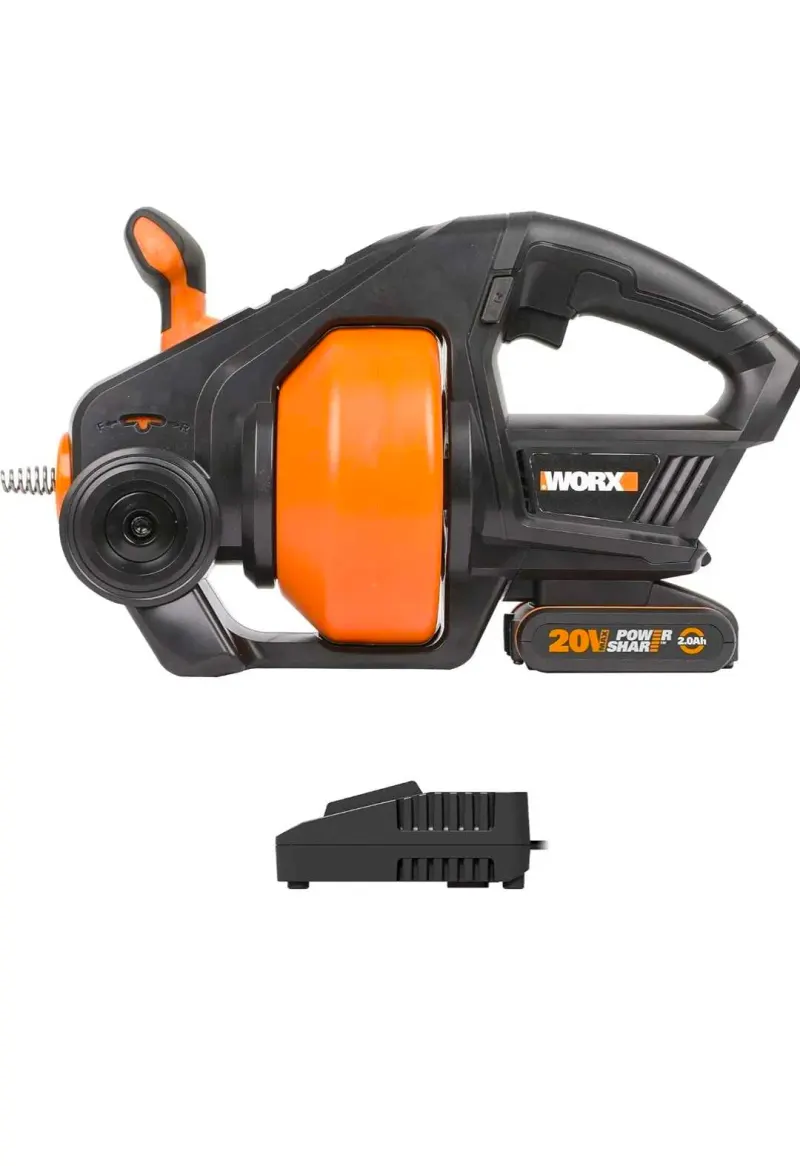 FuretsWORX 18VCanalisations WORX 18V sans Fil WX891, 7,6M Tarière de Vidange Adapté 19-76mm Tuyaux de Dragage pour Drain Automatique avec Tuyaux Lumière LED Déboucheur de canalisation sans fil – Photo 1