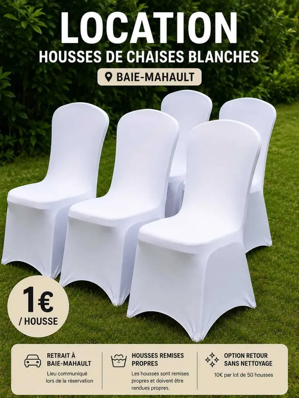 Housse de chaise en lycra blanc - Baie-Mahault – Photo 1